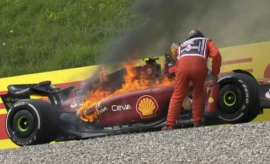 Engine failure causes fire for Ferrari of Carlos Sainz in Austria