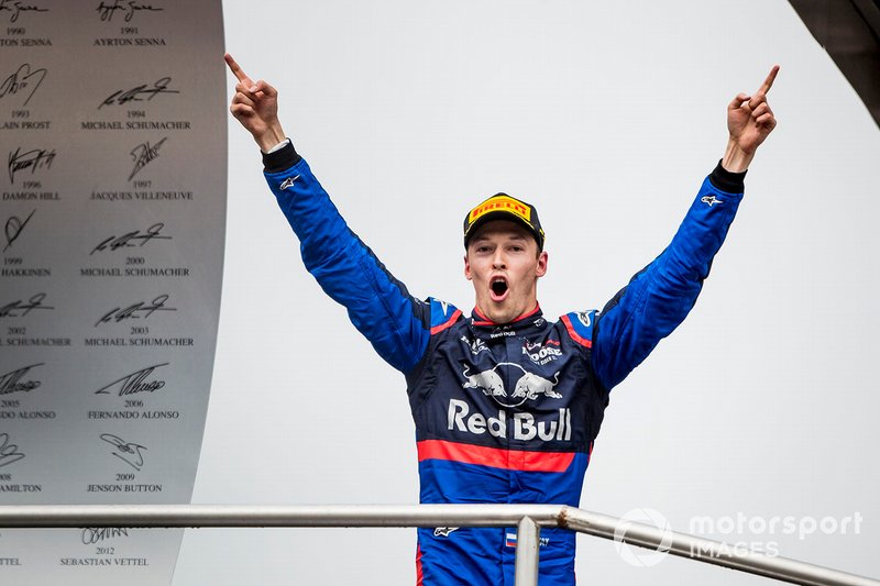 Daniil Kvyat, Toro Rosso celebrates on the podium at the German GP in 2019