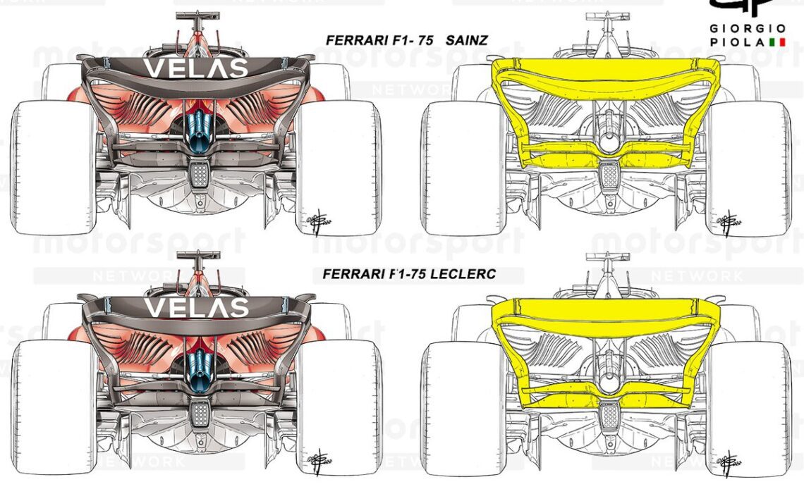 Ferrari F1-75 rear wing comparison