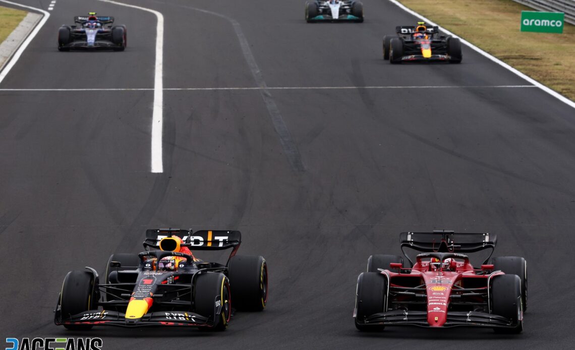(L to R): Max Verstappen, Red Bull; Charles Leclerc, Ferrari, Hungaroring, 2022