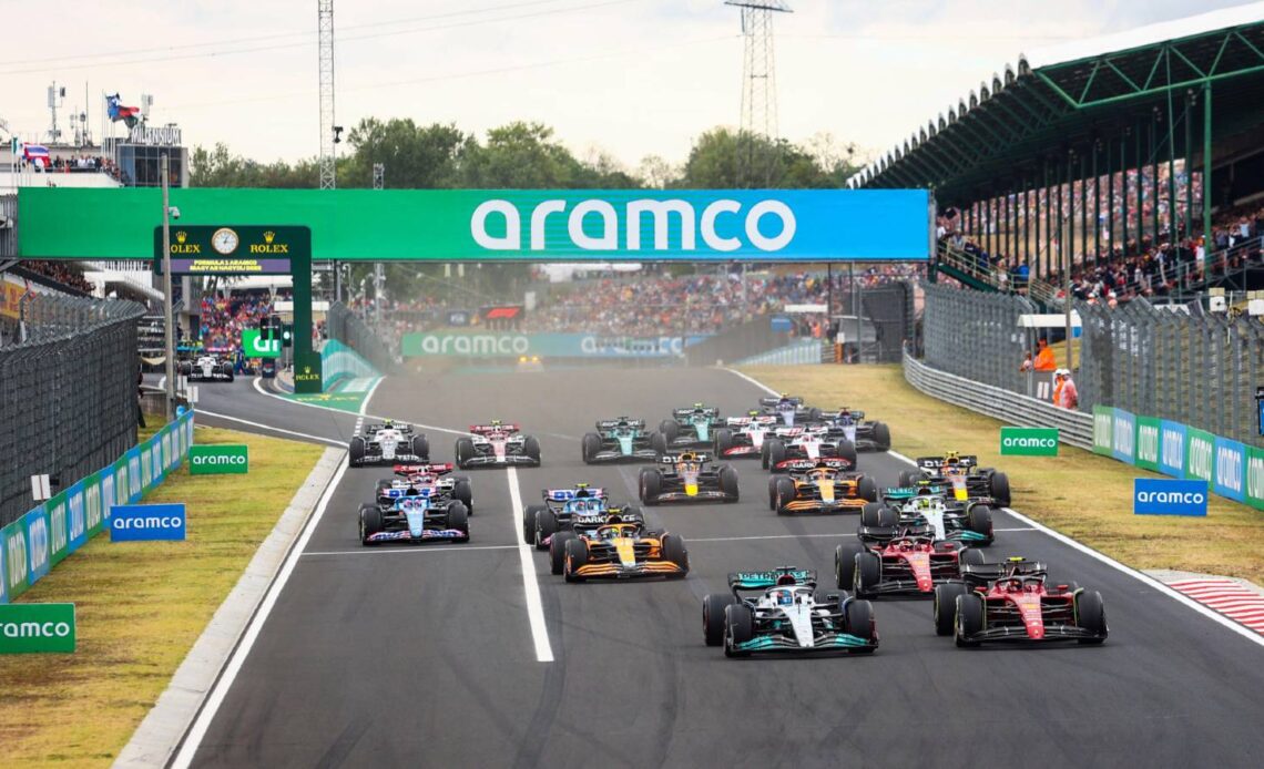 Start of the 2022 Hungarian Grand Prix. Hungaroring July 2022.