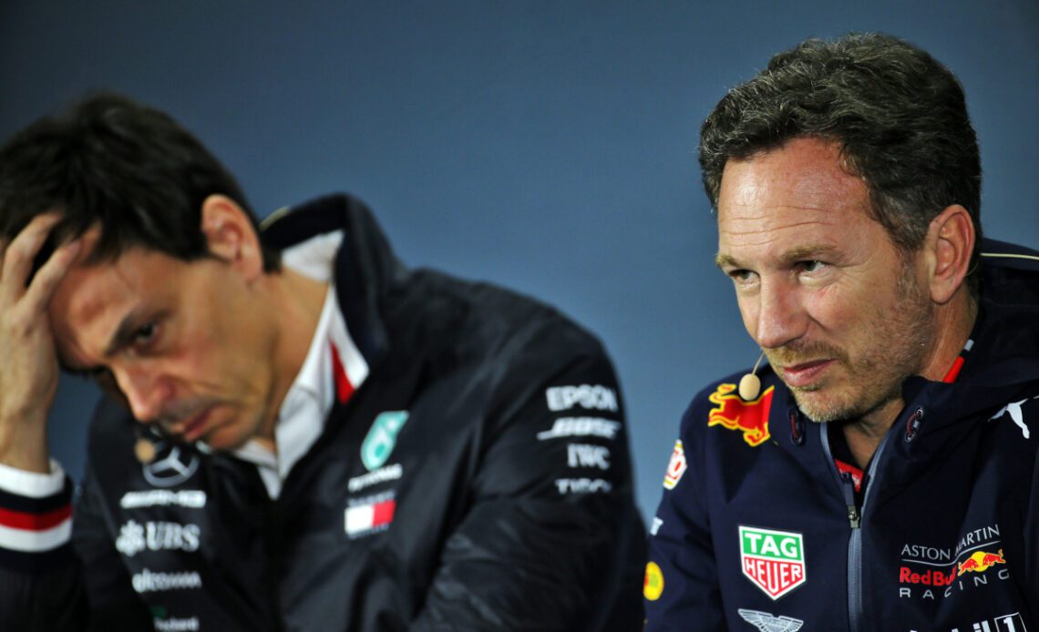 Toto Wolff miserable and Christian Horner smiling. Mexico October 2019