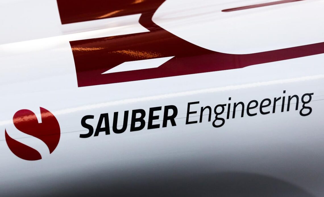 A Sauber Engineering logo on the Alfa Romeo. Italy September 2020.