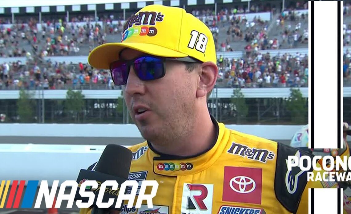 Kyle Busch reacts to a second-place finish at Pocono Raceway