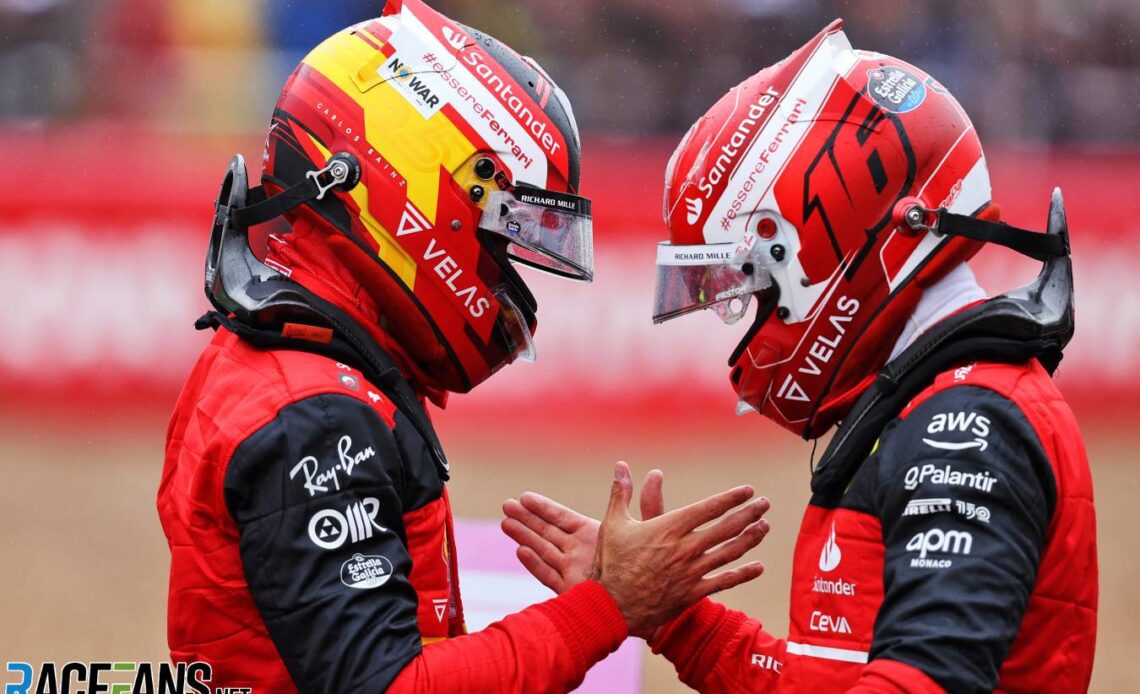 (L to R): Carlos Sainz Jr, Charles Leclerc, Ferrari, Silverstone, 2022
