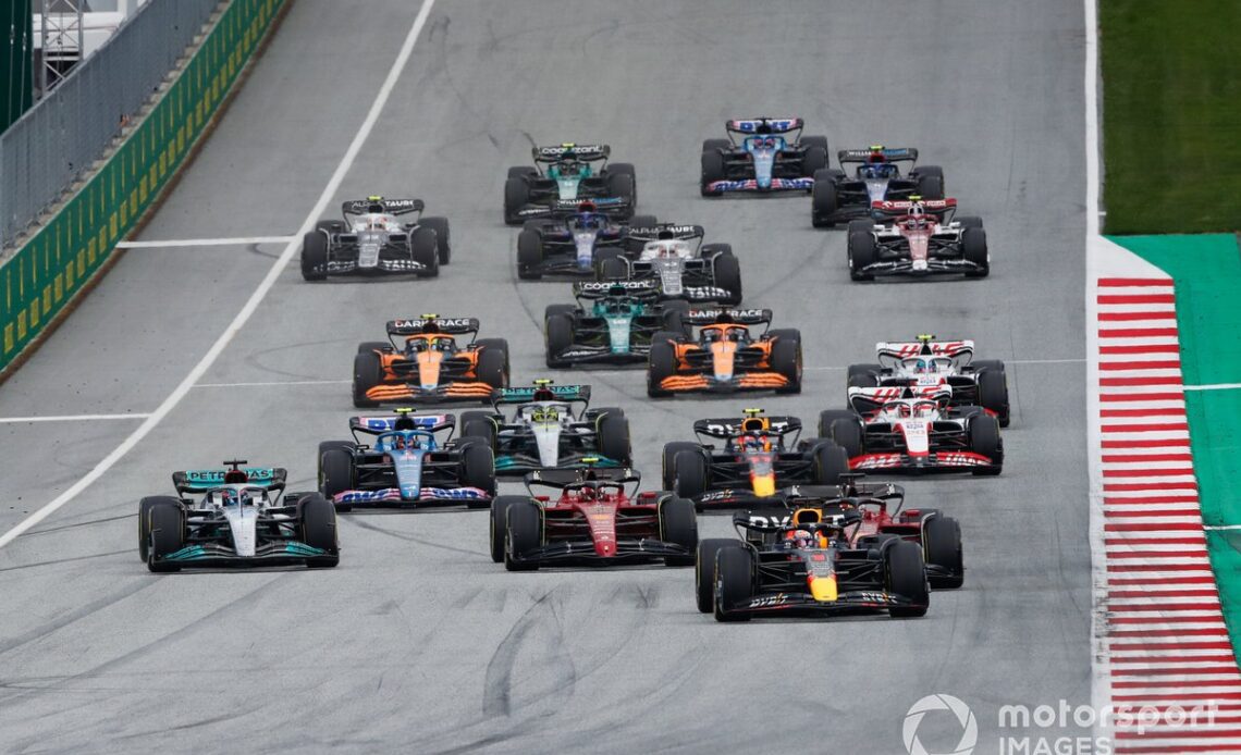 Verstappen held the lead at the start as behind Sainz and Russell duelled, leading to the latter's clash with Perez