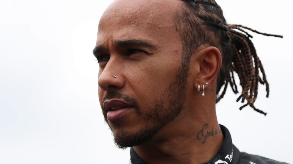 Lewis Hamilton nose stud and earrings. July 2021