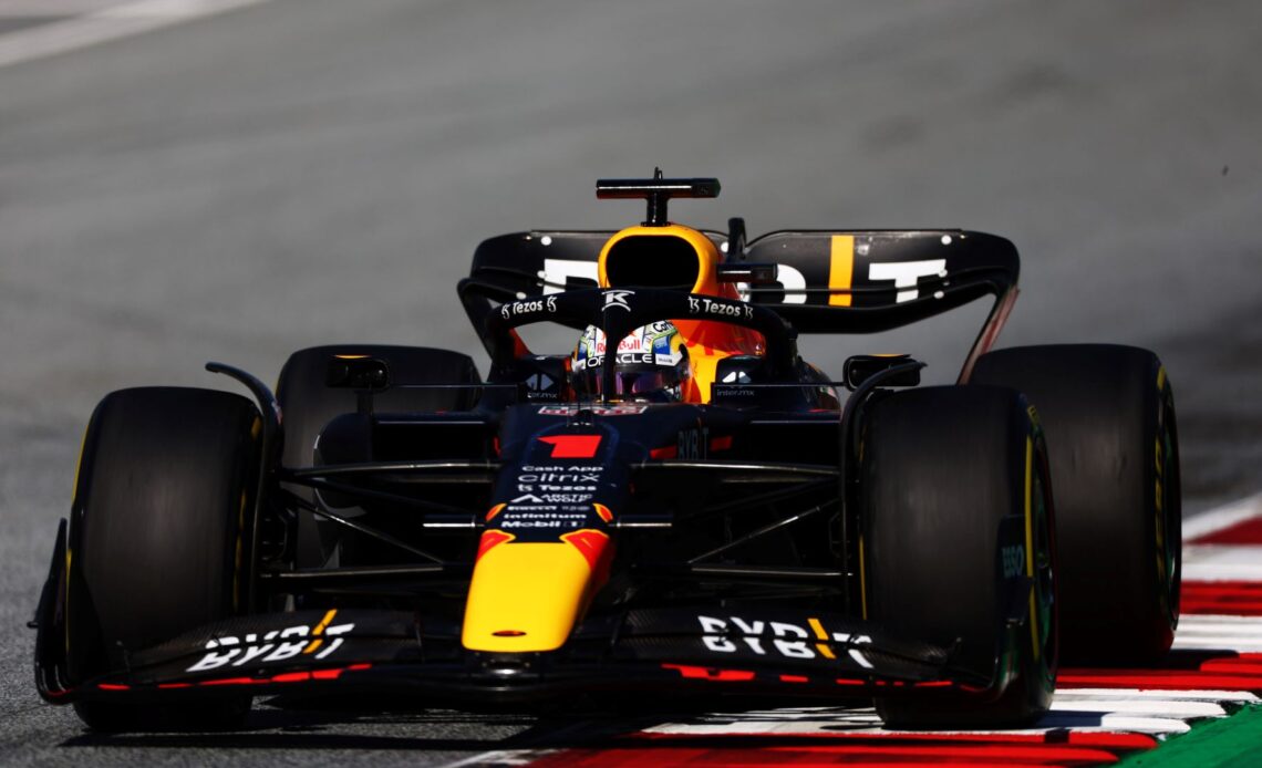 Max Verstappen of the Netherlands driving the (1) Oracle Red Bull Racing RB18 on track during the F1 Grand Prix of Austria Sprint at Red Bull Ring on July 09, 2022 in Spielberg, Austria. (Photo by Bryn Lennon/Getty Images)