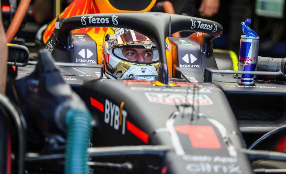 Max Verstappen in the cockpit. Baku June 2022.