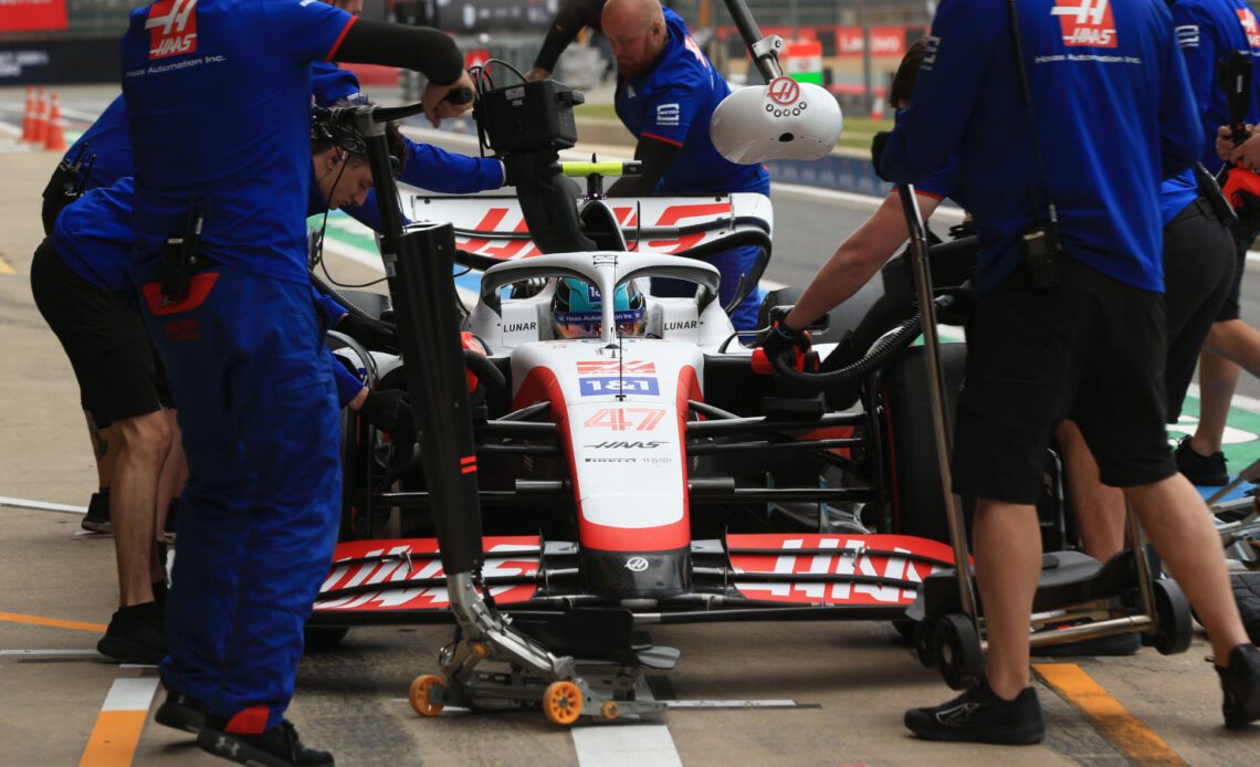 Mick Schumacher pulls into the pits. Silverstone July 2022