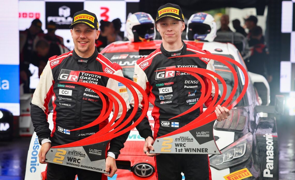 Podium: Winner Kalle Rovanpera, Jonne Halttunen, Toyota Gazoo Racing WRT Toyota GR Yaris Rally1