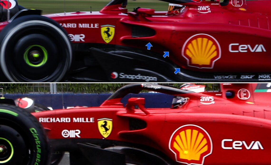 Ferrari F1-75 sidepod undercut comparison