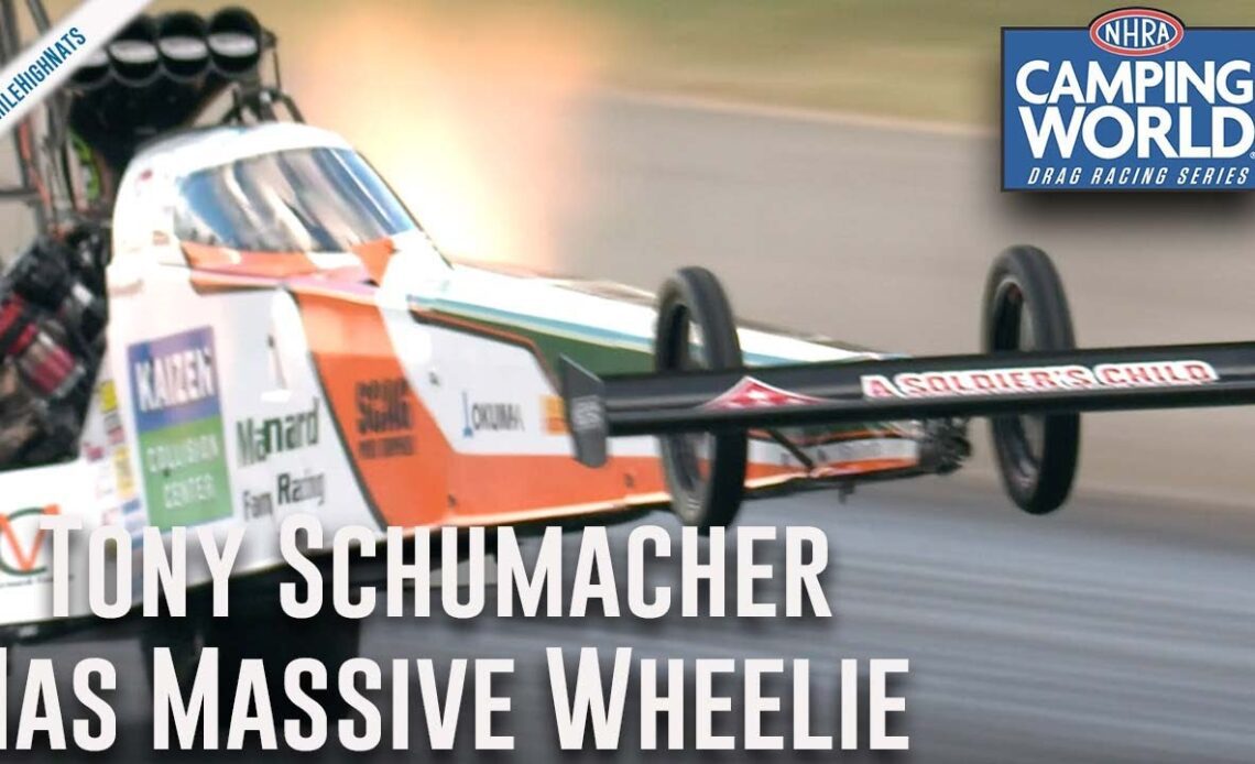 Tony Schumacher has MASSIVE wheelie at #MileHighNats