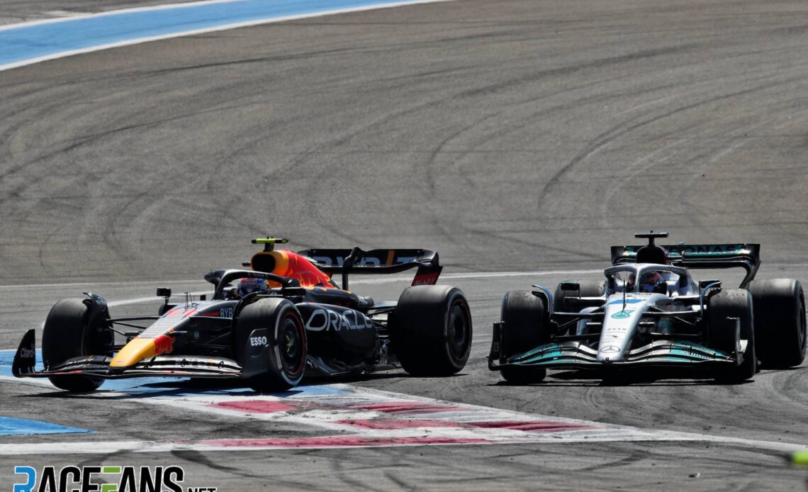 (L to R): Sergio Perez, Red Bull; George Russell, Mercedes; Paul Ricard, 2022