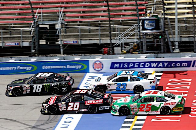 2020 ARCA Michigan Pack Racing Riley Herbst, No. 18 Joe Gibbs Racing Toyota, and Ryan Repko, No. 20 Venturini Motorsports Toyota (Credit: NKP)