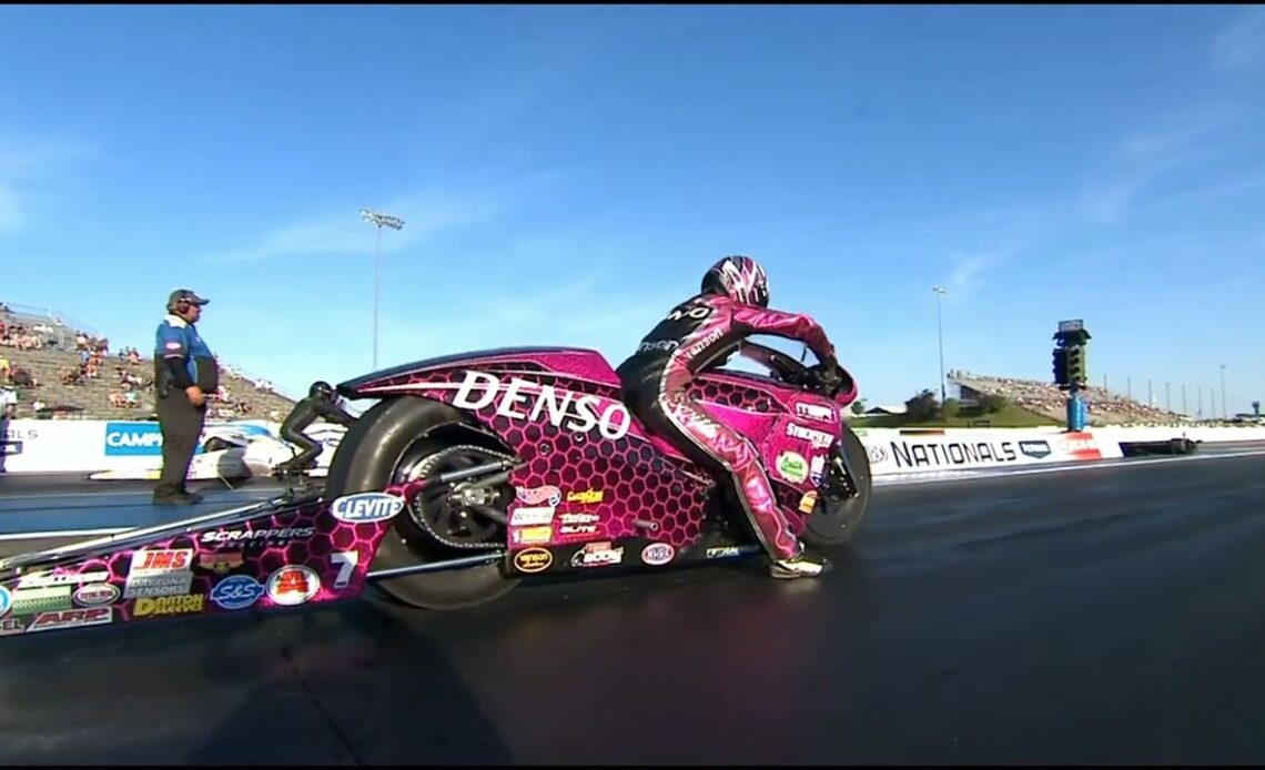 Angie Smith, Jerry Savoie, Pro Stock Motorcycle, Qualifying Rnd 1, Menards Nationals Presented