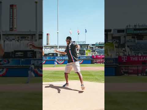 Antron Brown throws out the first pitch at Kansas City Royals game