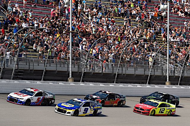 NASCAR Cup cars racing at Michigan, NKP