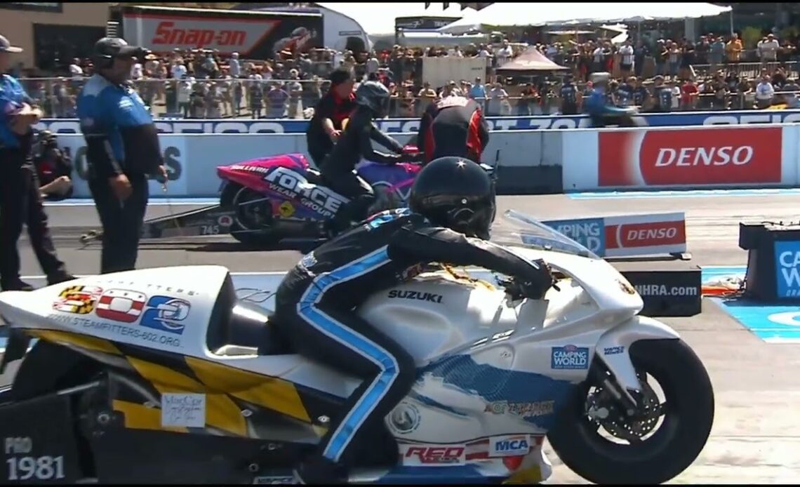 Katie Justice, Kelly Clontz, Pro Stock Motorcycle, Qualifying Rnd 3, DENSO, Sonoma Nationals, Sonoma
