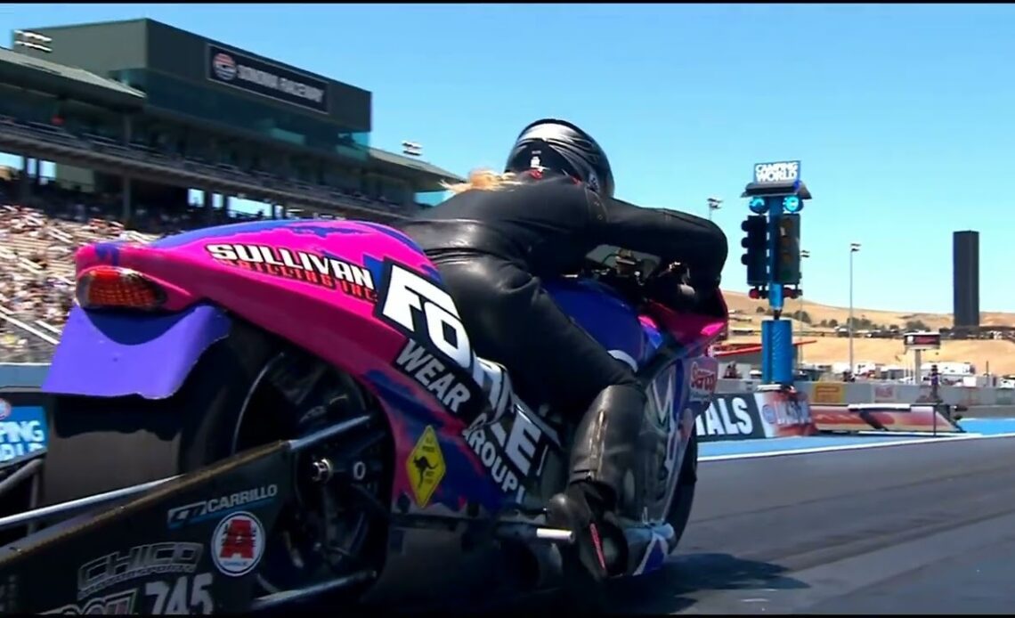 Kelly Clontz, Katie Justice, Pro Stock Motorcycle, Qualifying Rnd 2, DENSO, Sonoma Nationals, Sonoma