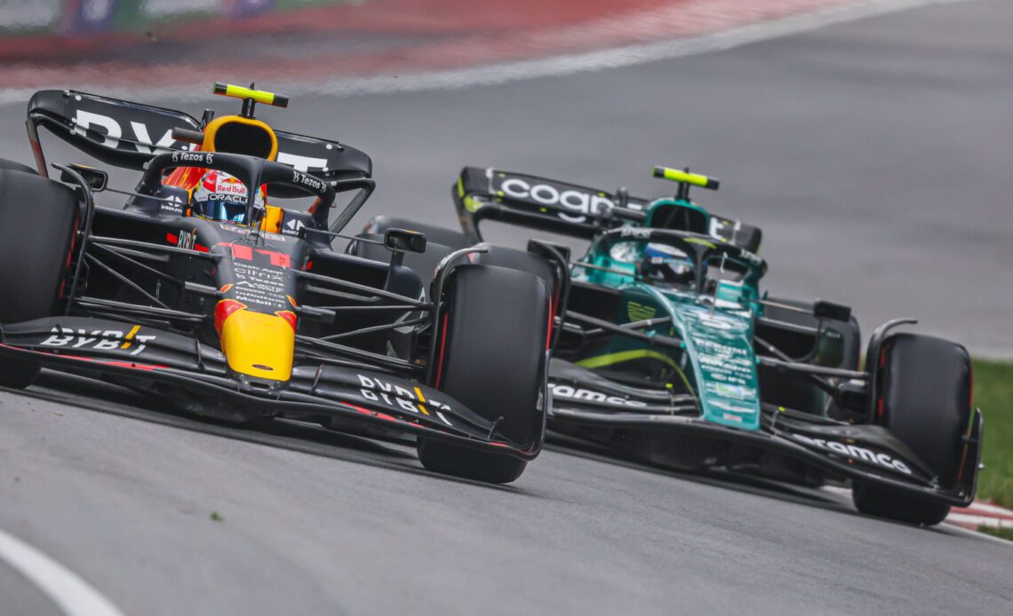 Sergio Perez and Sebastian Vettel out on track. Montreal June 2022