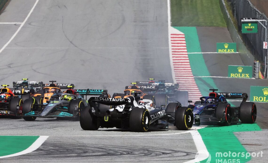 Pierre Gasly, AlphaTauri AT03, spins at the start of the sprint race in Austria