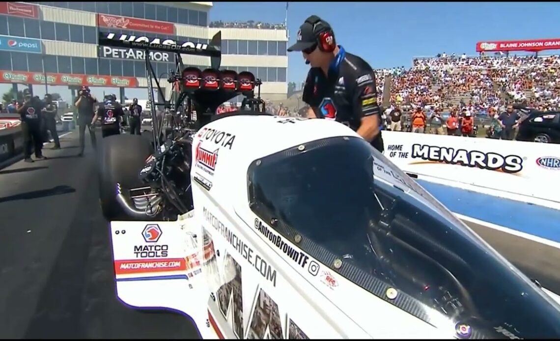 Antron Brown, Doug Foley, Top Fuel Dragster, Qualifying Rnd2, Menards Nationals Presented By PetArmo