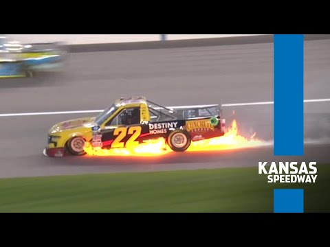 Brett Moffitt's No. 22 truck catches fire at Kansas