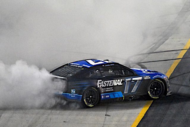 Chris Buescher's No. 17 RFK Racing Fastenal Ford burnout at Bristol, NKP