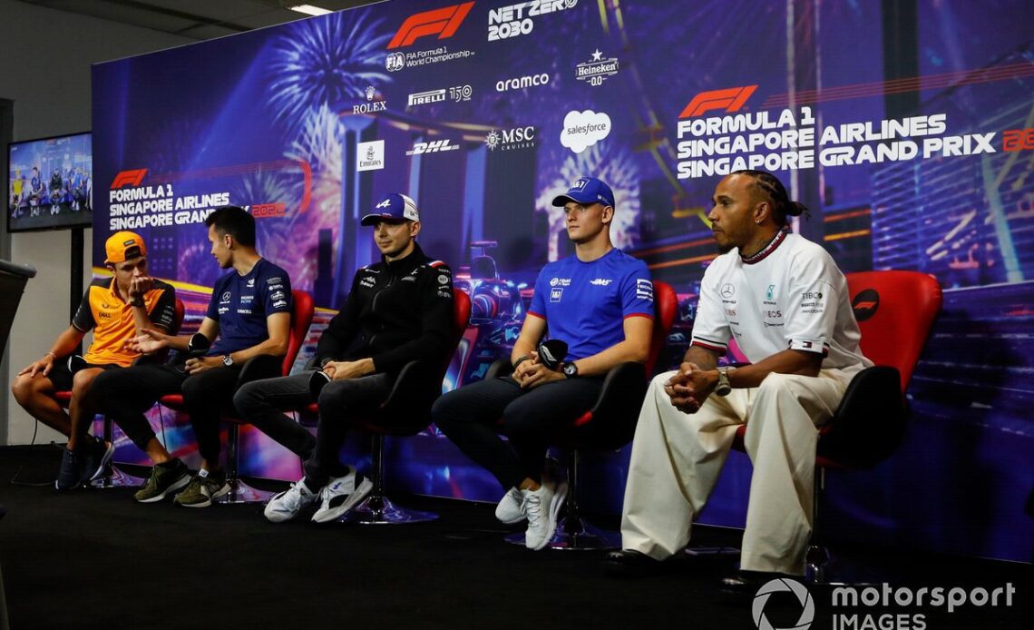 Lando Norris, McLaren, Alex Albon, Williams Racing, Esteban Ocon, Alpine F1 Team, Mick Schumacher, Haas F1 Team, Lewis Hamilton, Mercedes AMG, in the Press Conference