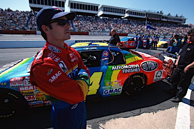 Jeff Gordon prepares to race at North Wilkesboro Speedway, April 1996. Photo: NKP