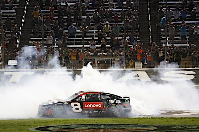 Tyler Reddick celebrates a NASCAR win at Texas Motor Speedway, September 2022