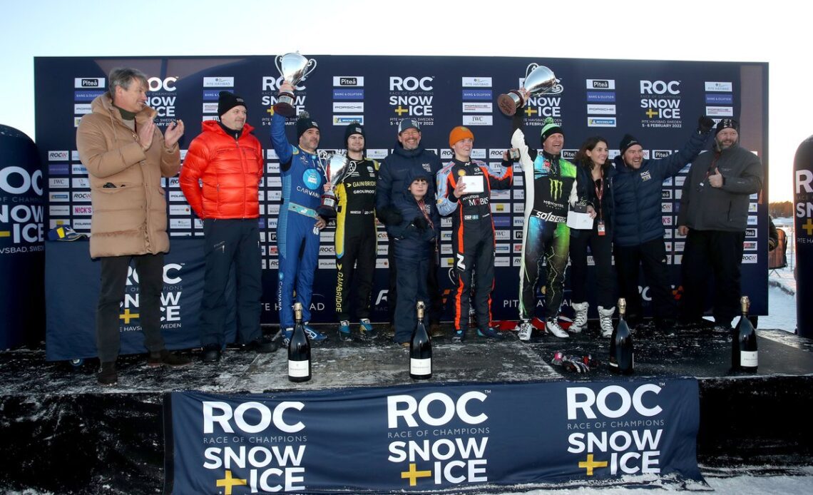 Podium: Race winner Oliver Solberg, Petter Solberg, 2nd Jimmie Johnson, Colton Herta, Fredrik Johnsson, RoC