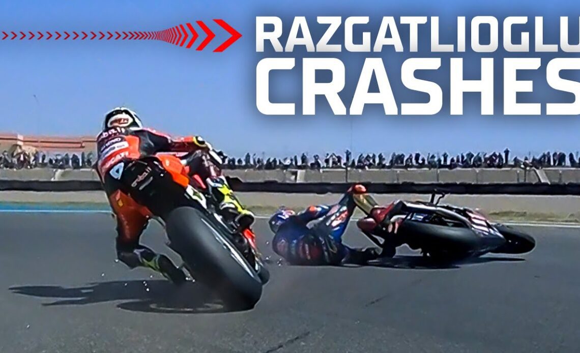 HUGE TWIST in the title fight as Razgatlioglu crashes out of Race 1 🤯 | #ARGWorldSBK