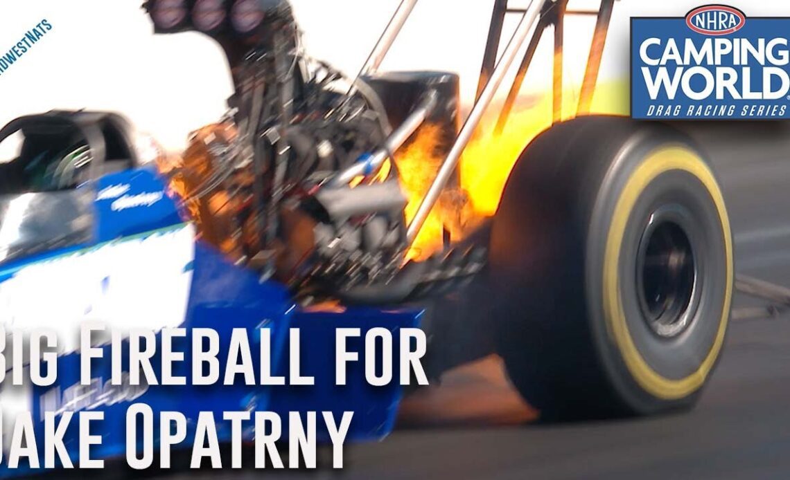 Big fireball for Jake Opatrny in Top Fuel debut