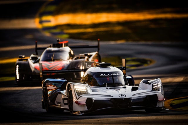 Cadillac V-LMDH following Acura ARX-06 at pre-season testing