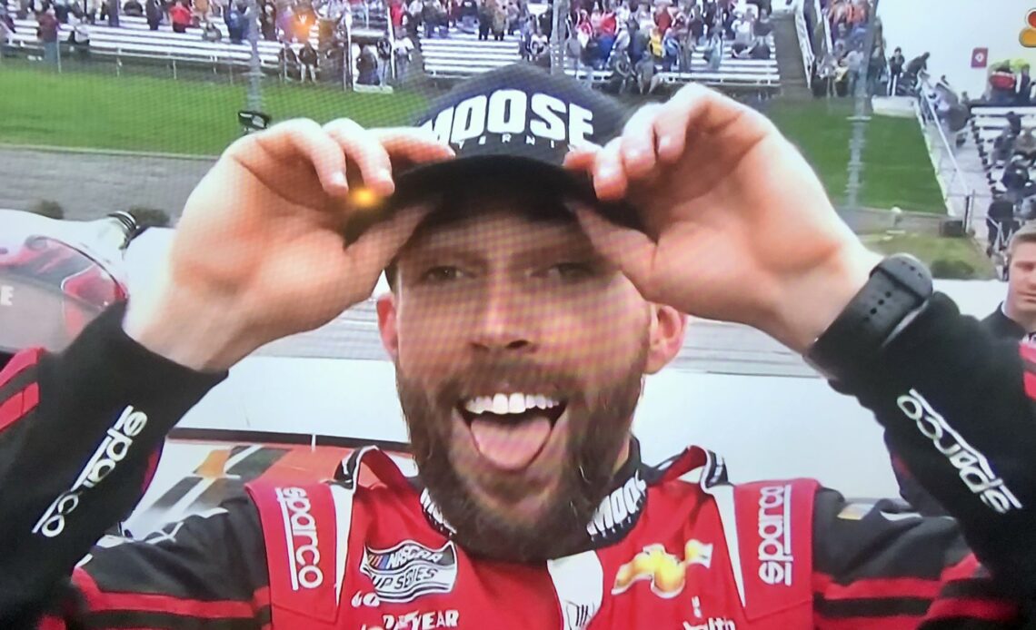Ross Chastain celebrates after earning a spot in the Championship 4 at Martinsville Speedway. (Photo: Daniel McFadin)