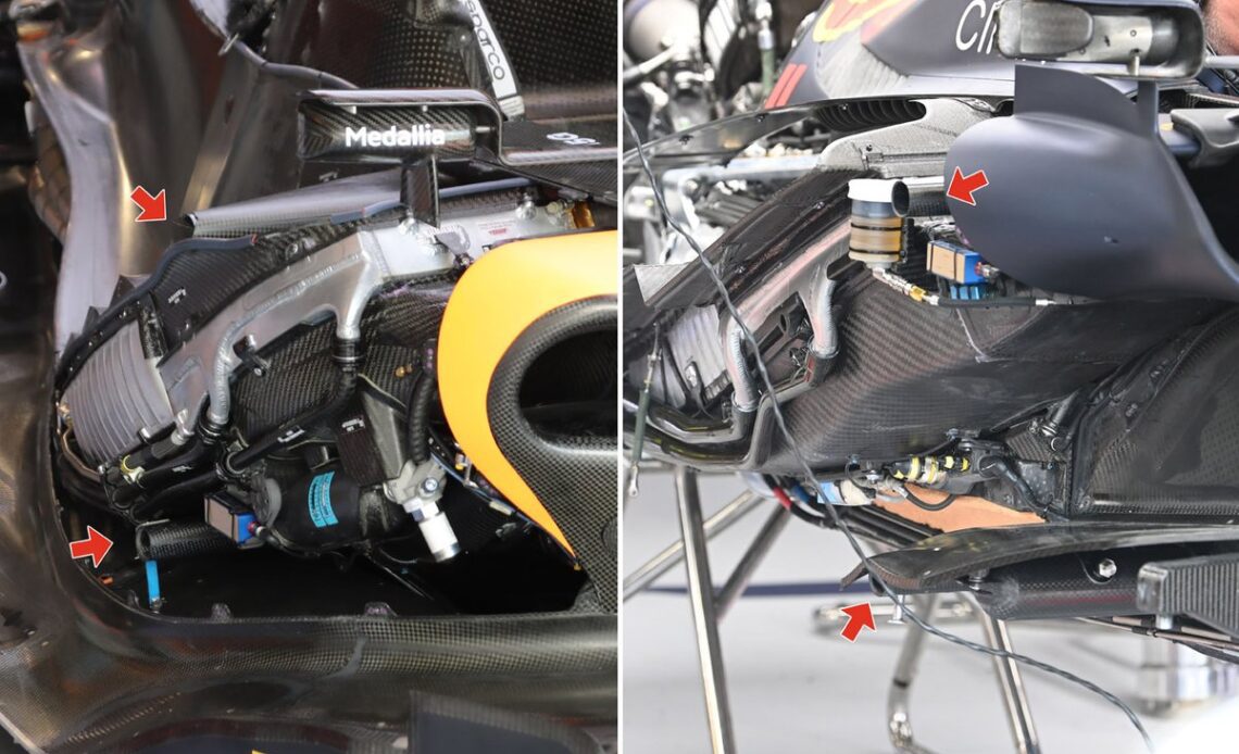 McLaren MCL36 & Red Bull RB18 internal sidepod and SIS detail