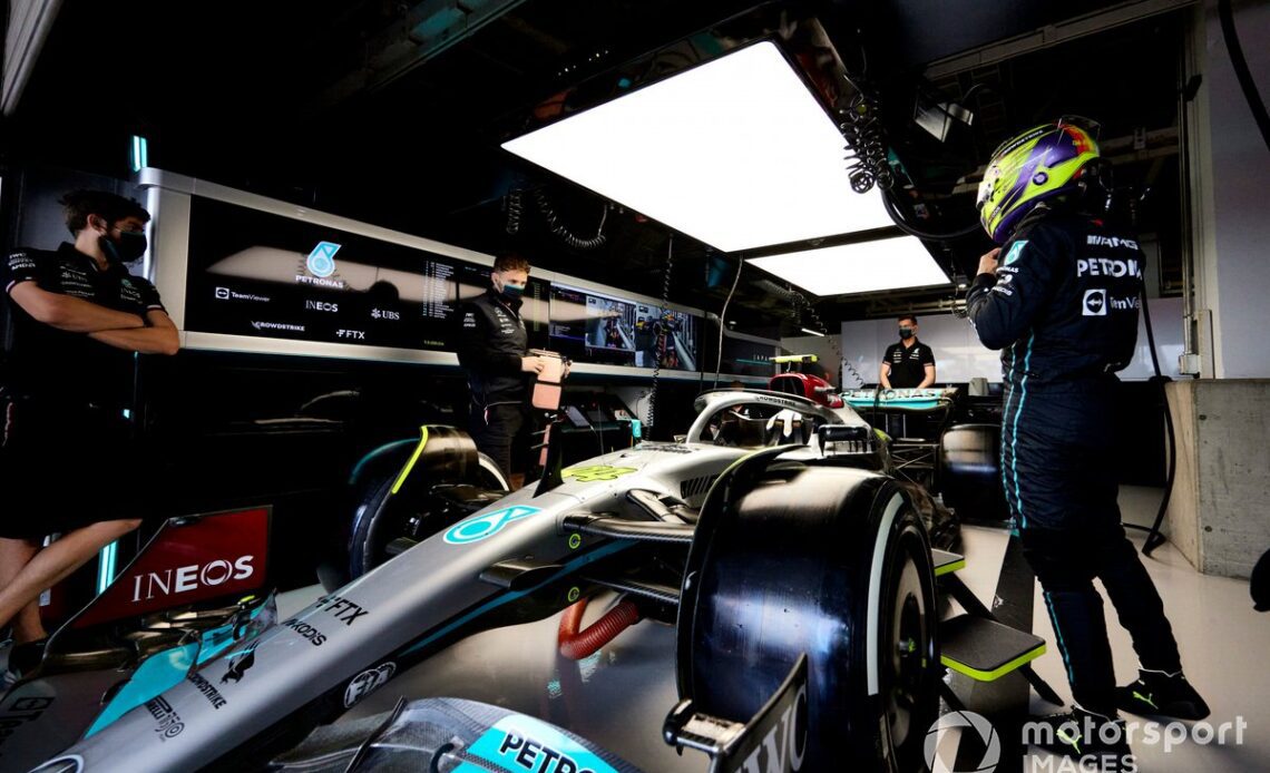 Lewis Hamilton, Mercedes AMG, in the team's garage
