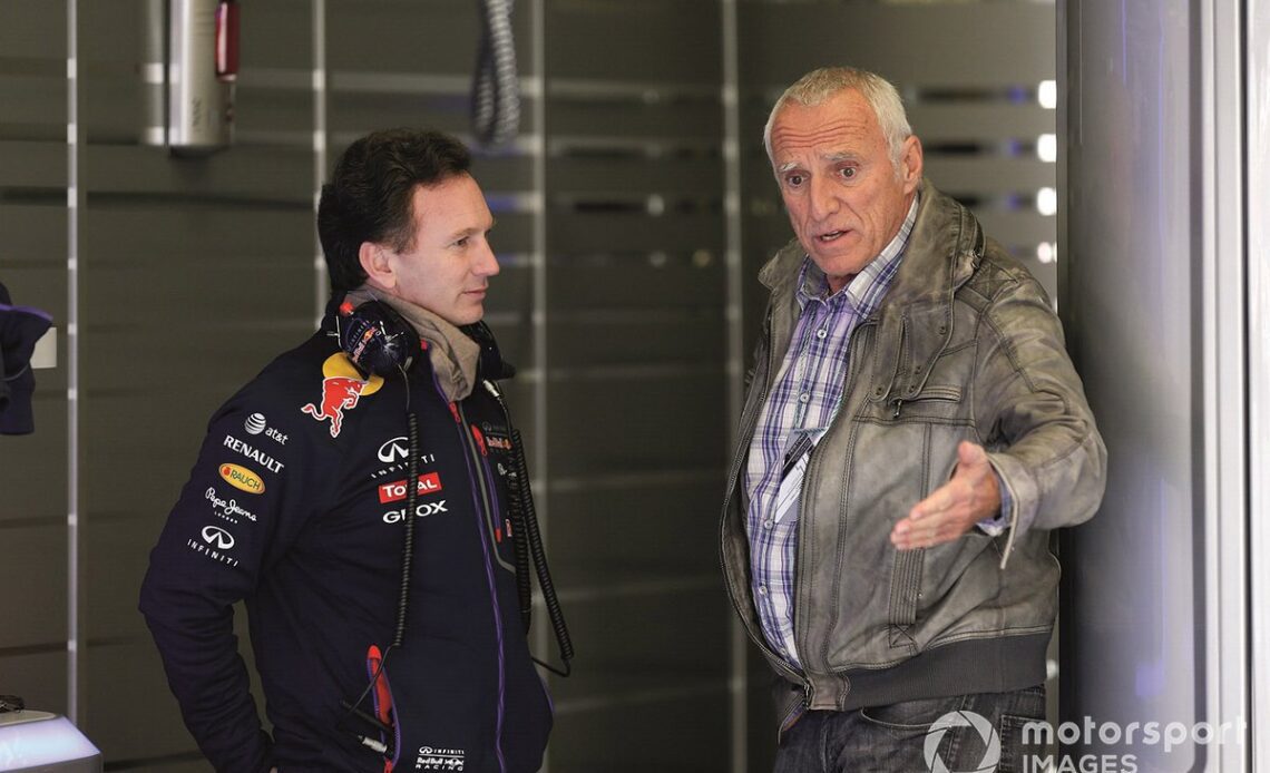Christian Horner, Team Principal, Red Bull Racing, talks to Dietrich Mateschitz