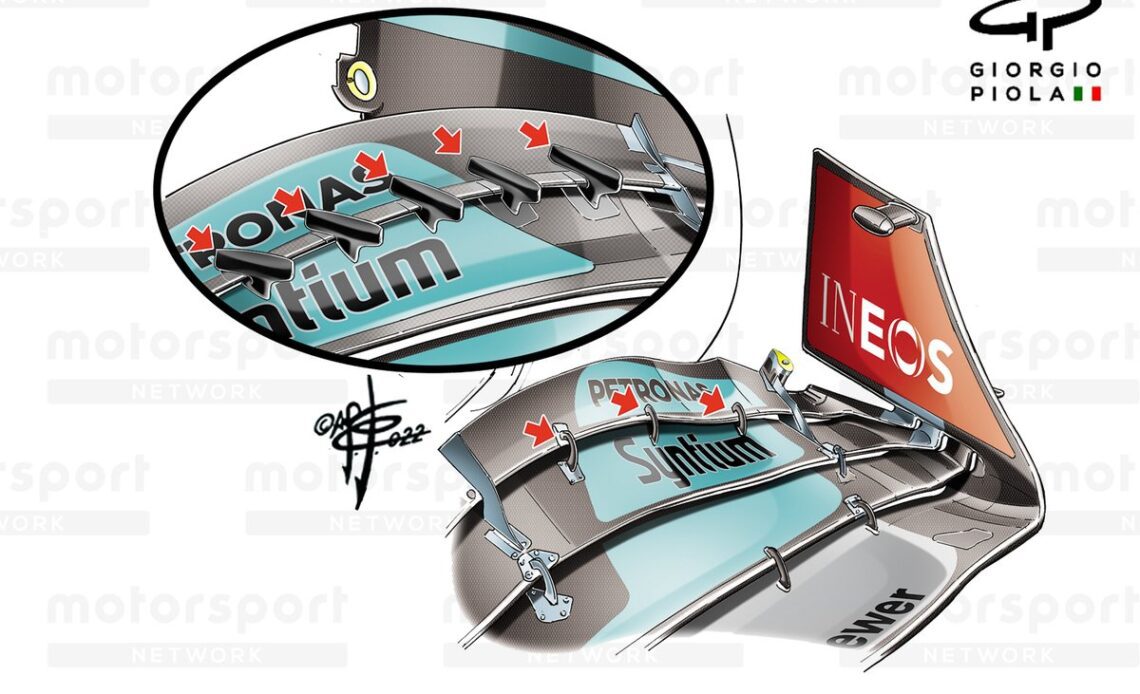 Mercedes W13 front wing comparison