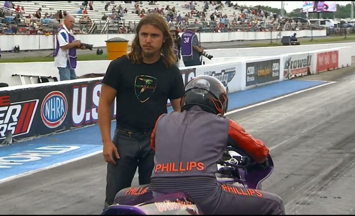 Michael Phillips, Pro STock Motorcycle, Qualifying Rnd3, Dodge Power Brokers, U S  Nationals, Lucas