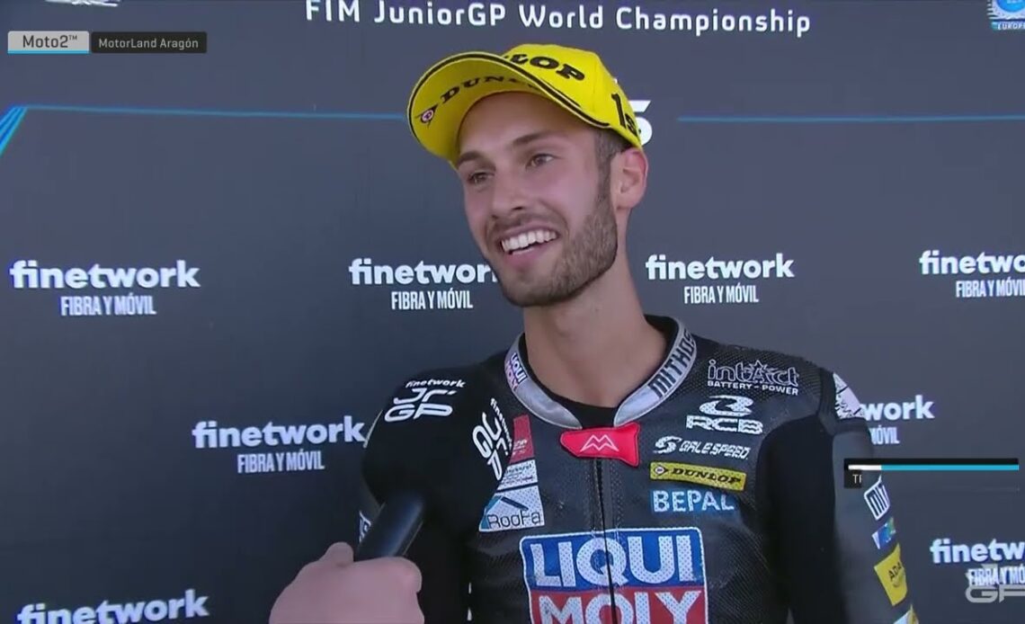 🎤 #Moto2 Race 2 Winner Interview | Lukas Tulovic | R7 Motorland Aragón | 2022 Finetwork FIM JuniorGP