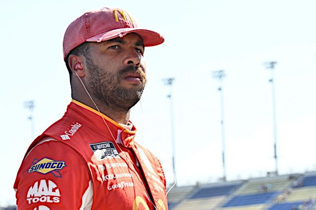Bubba Wallace looks on from pit road at a 2022 NASCAR Cup Series race. (Photo: NKP)