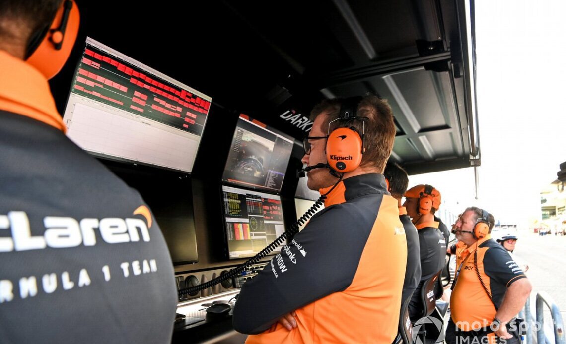Andreas Seidl, Team Principal, McLaren, on the pit wall