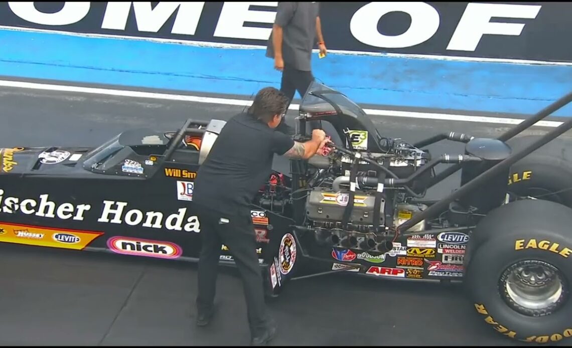 Spencer Massey, Will Smith, Tommy Johnson Jr in the Booth, Top Fuel Dragster, Qualifying Rnd2,