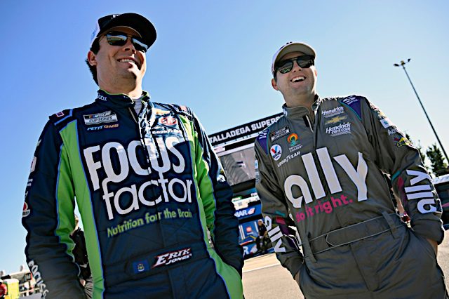 Erik Jones walks around with Noah Gragson at Talladega Superspeedway. (Photo: NKP)