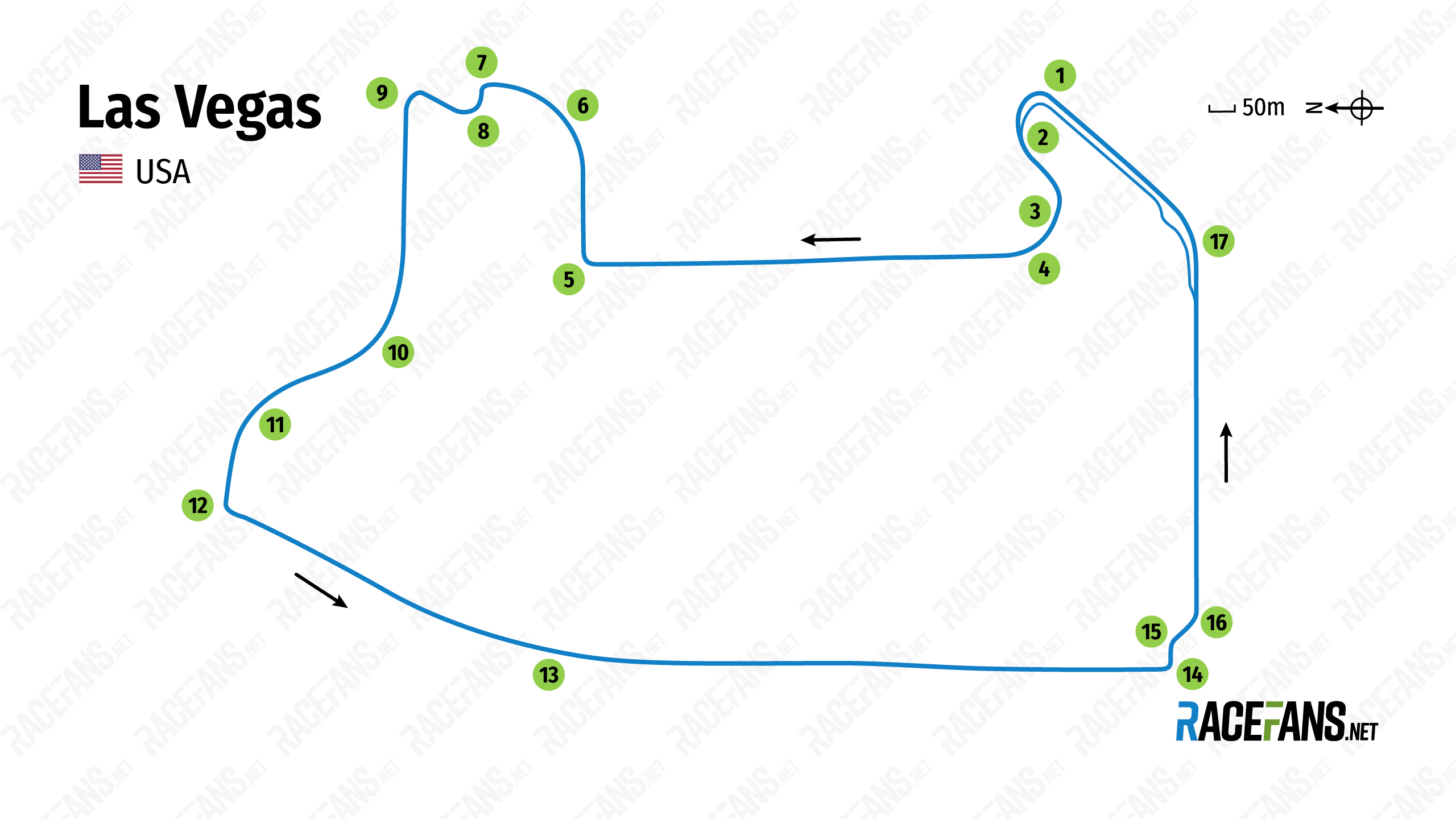 Las Vegas Formula 1 street circuit tack map - November 2022 revised layout