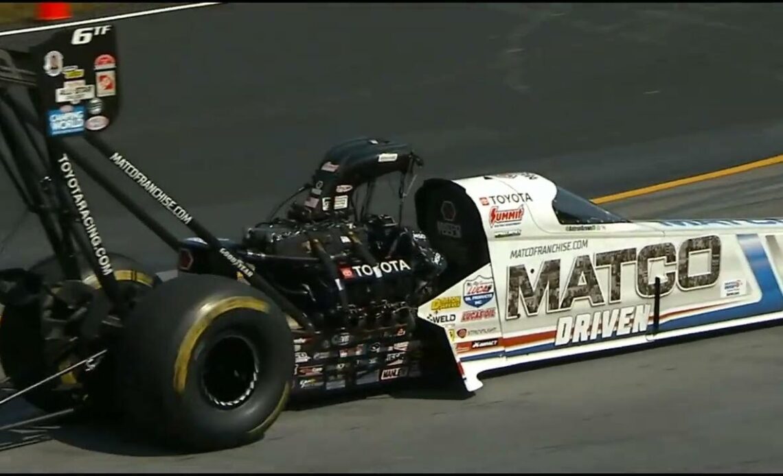 Antron Brown, Brittany Force, Engine Failure, Top Fuel Dragster, Rnd 2 Eliminations, Pep Boys Nation
