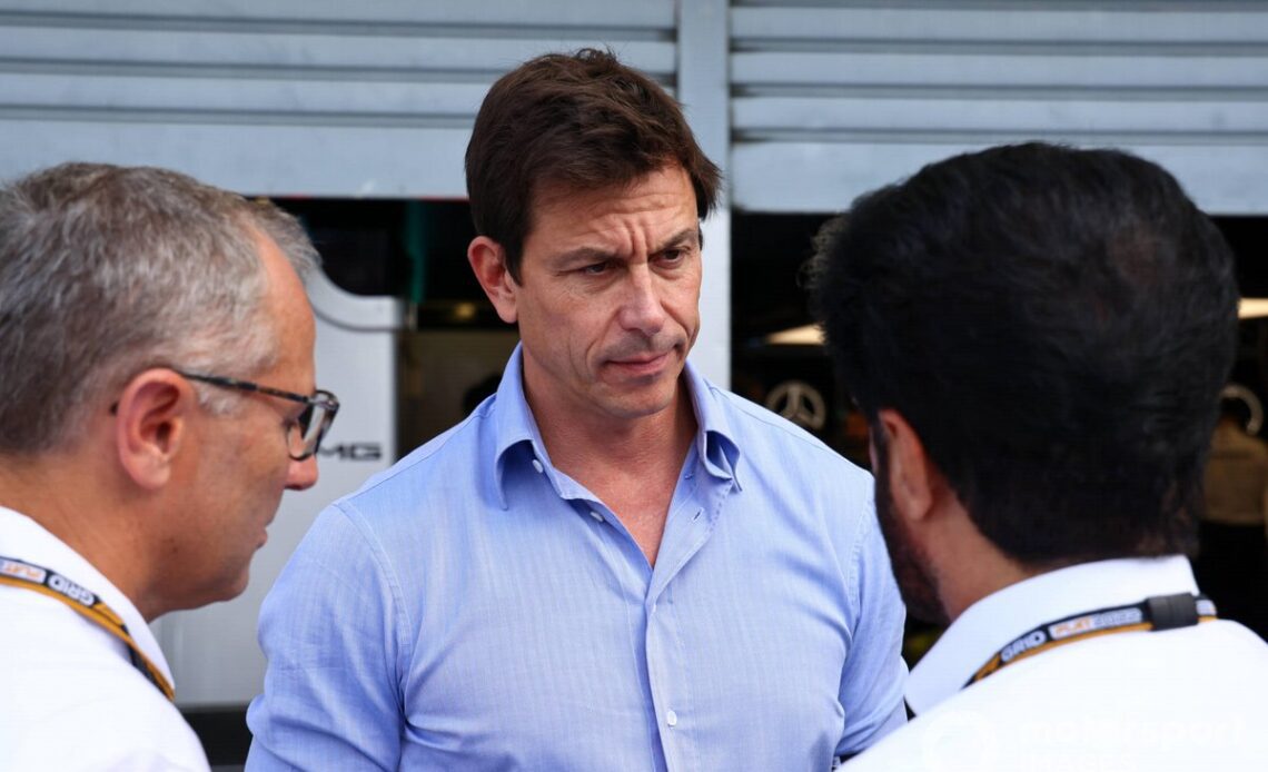 Stefano Domenicali, CEO, Formula 1, Toto Wolff, Team Principal and CEO, Mercedes AMG, Mohammed bin Sulayem, President, FIA